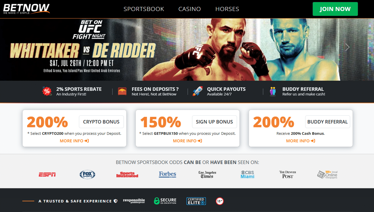 BetNow California sportsbook homepage snapshot showing ongoing promotions