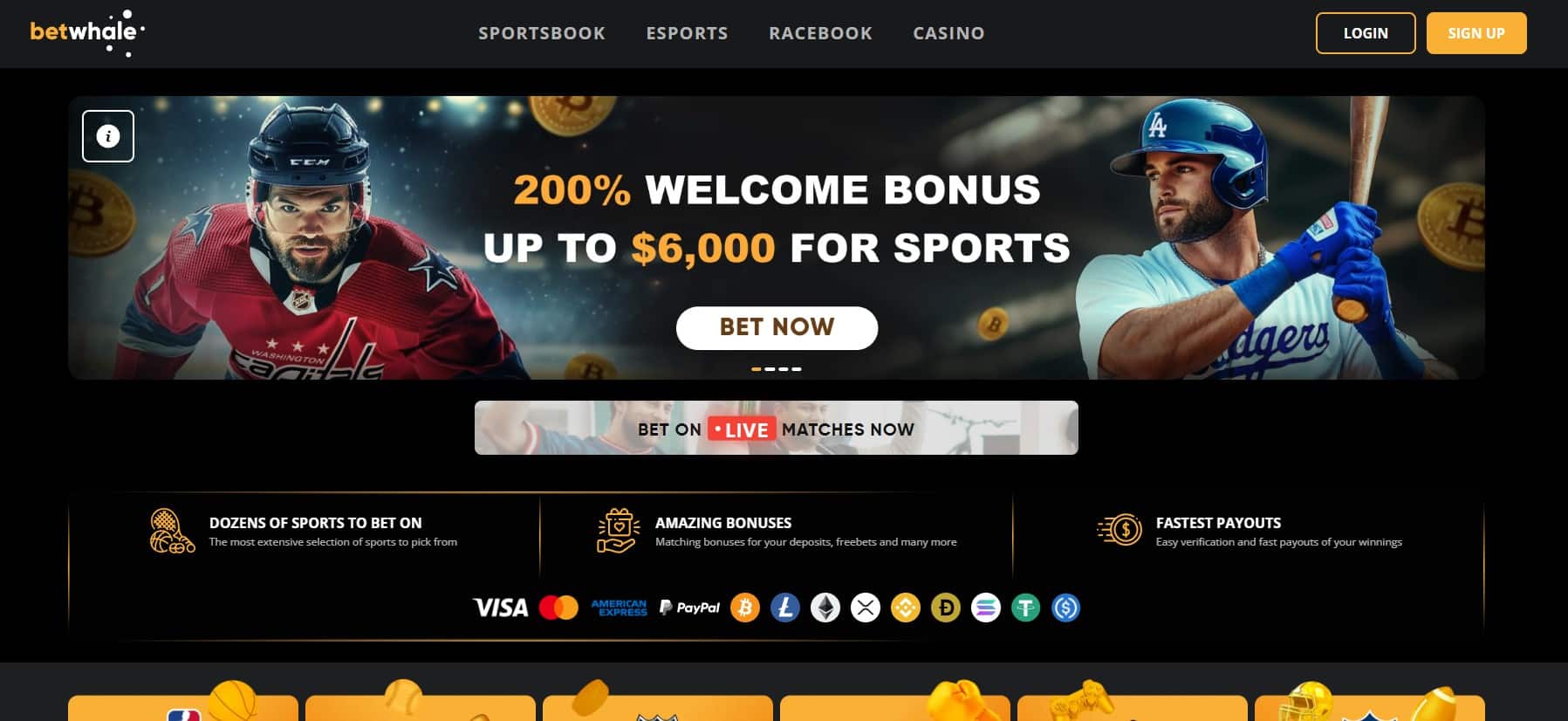 BetWhale California sports betting site front page screenshot showing the main welcome promotion